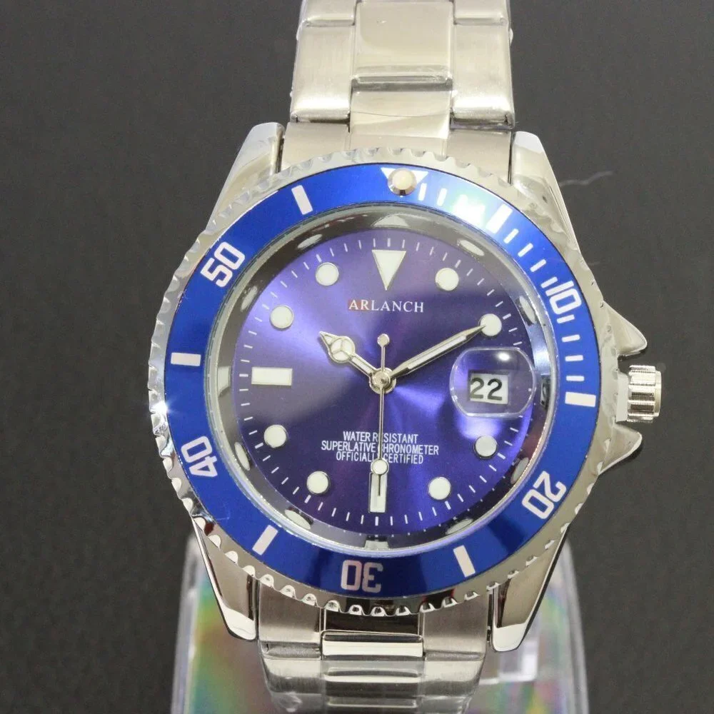 Men's Diver Style Watch Blue Uni-directional Bezel Stainless Bracelet 40mm